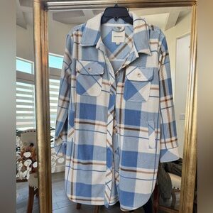 Thread & Supply Blue Plaid Trench Coat